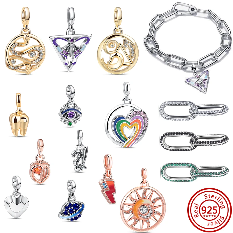 925 Silver Me Series Mini Ciondola Planet Peach Love Teeth Charms Pave Link Ciondolo Fai Da Te Fit Braccialetto Pandora Originale Regalo Per Ragazza