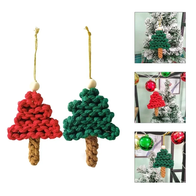 

Christmas Tree Boho Pendant Macrame Wall Hanging Decor Ornament Handmade Cotton Woven Keychain Charm Gift Party Supplies