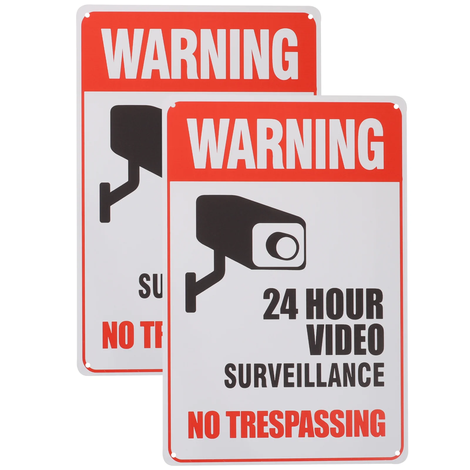 

2 Pcs Security Signs 24 Hour Video Surveillance Warning Iron No Trespassing Caution