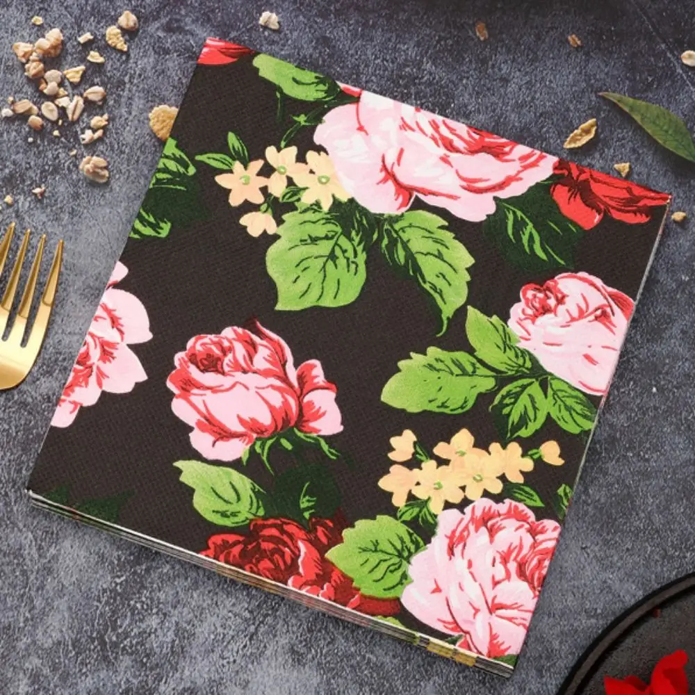 40PCS Table Decoration Disposable Flower Printed Paper Napkin Thickened Double Layer Paper Towels Square Soft Tissue Wedding