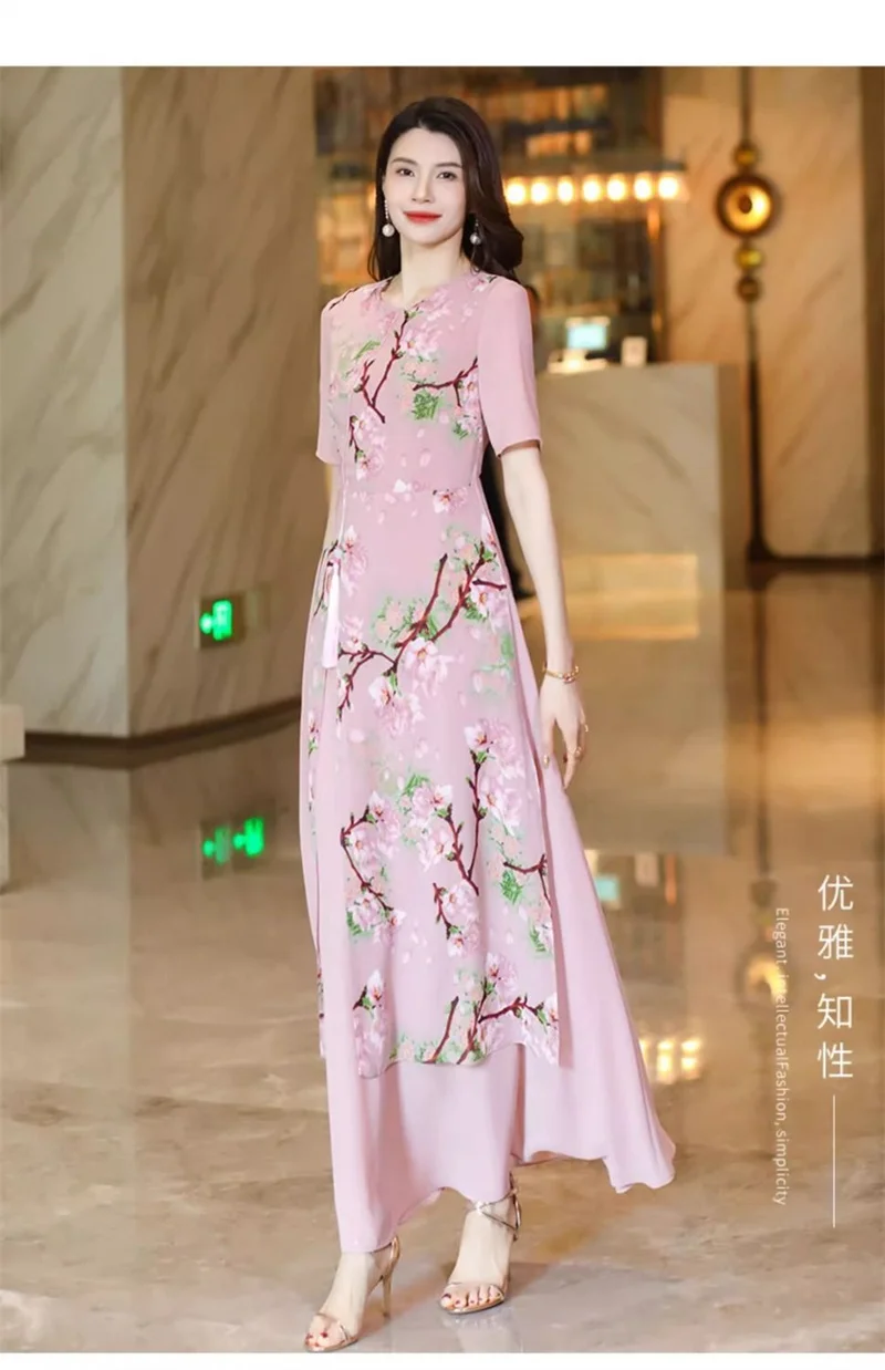 New Chinese Style Short Sleeved Dress for Women 2025 Summer New Style Retro Slimming Temperament High-End Chinese Style Skirt