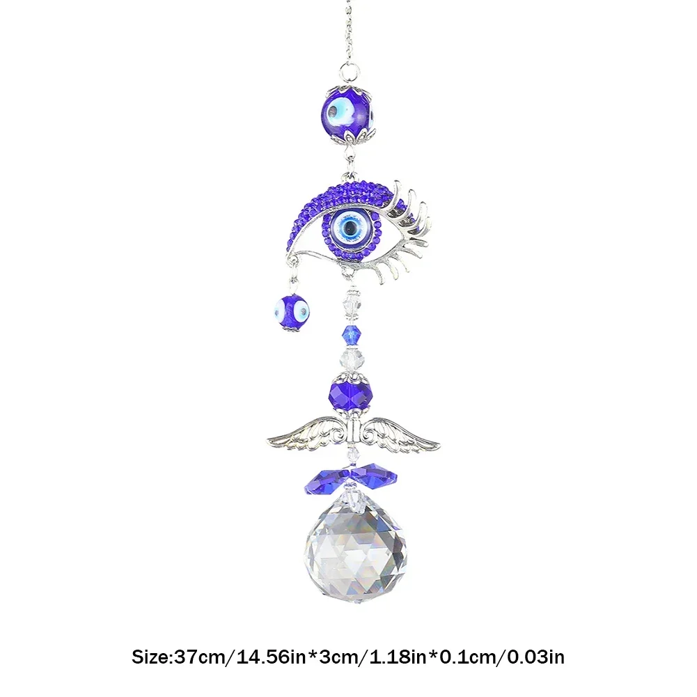 1PCS Hanging Crystal Sun Catcher Blue Devil's Eye Pendant Rainbow Maker Colored Glass Light Catcher Prism Home Garden Decoration