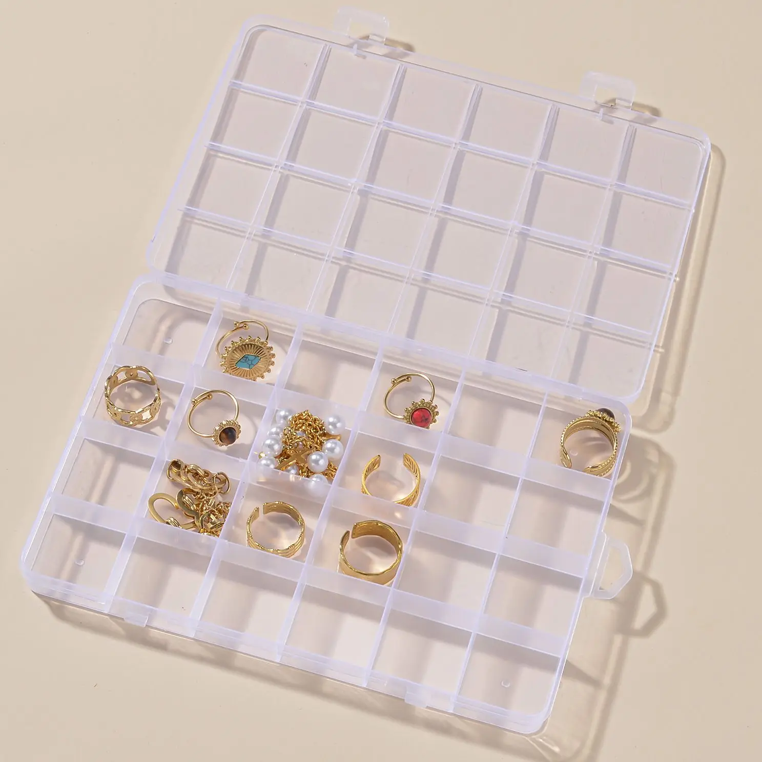 

24 Grids Portable Transparent Storage Box Plastic Clear Organizer with Cover Box for Jewelry Earrings Screw Nails Parts