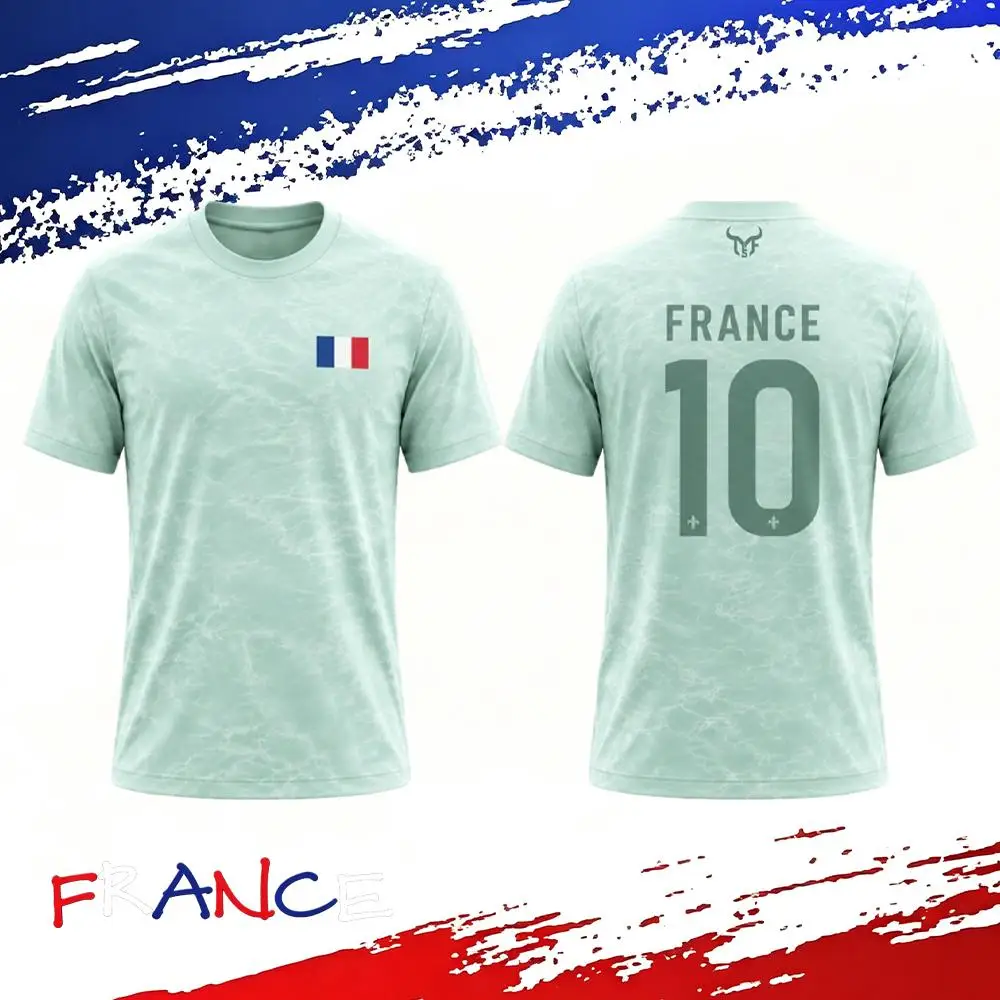 Frankreich-Flagge Bedrucktes Fußball-T-Shirt 2026 Neues Atmungsaktives Schnelltrocknendes Kurzarm-Oberteil für Outdoor-Sport Unisex Freizeit-T-Shirts