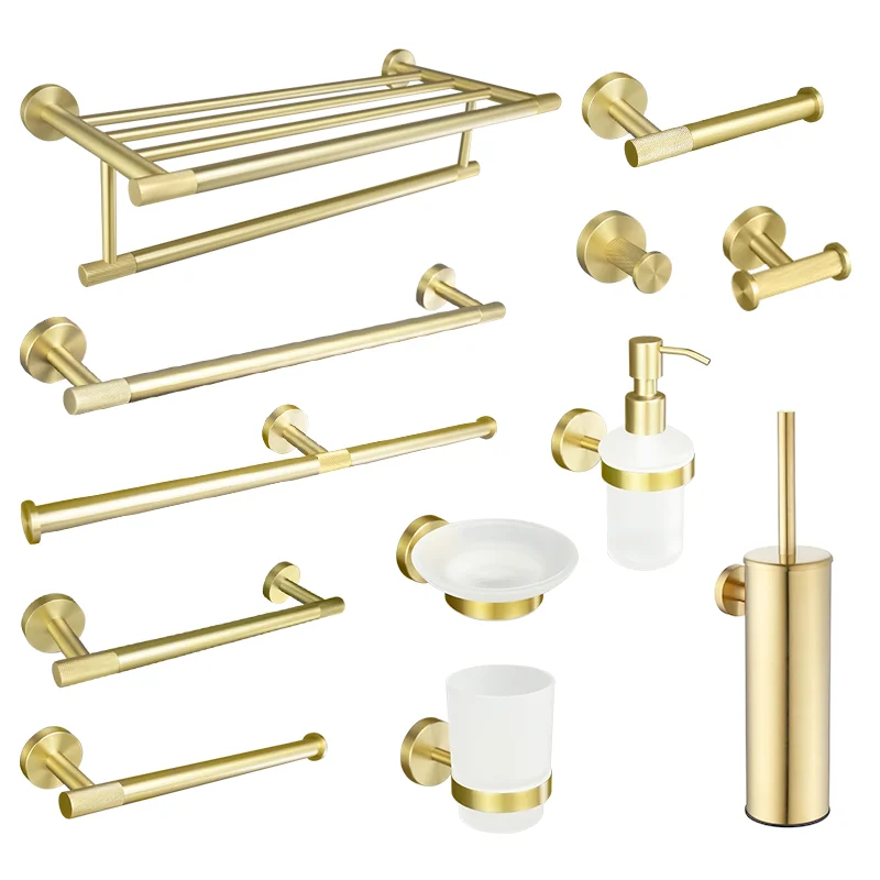 Brushed Gold Stainless Steel Towel Bar Rack Toilet Paper Holder Towel Rack Hook Toilet Brush Bathroom Hardware Accessories toilet paper holder bathroom hardware set bathroom hardware accessories