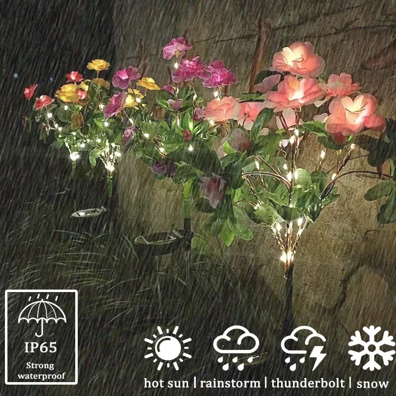 LED Solar Azalea Flowers Garden Lamp Home Decorative Light Landscape Orchid Rose LampYard Lawn Path Holiday Wedding Lights