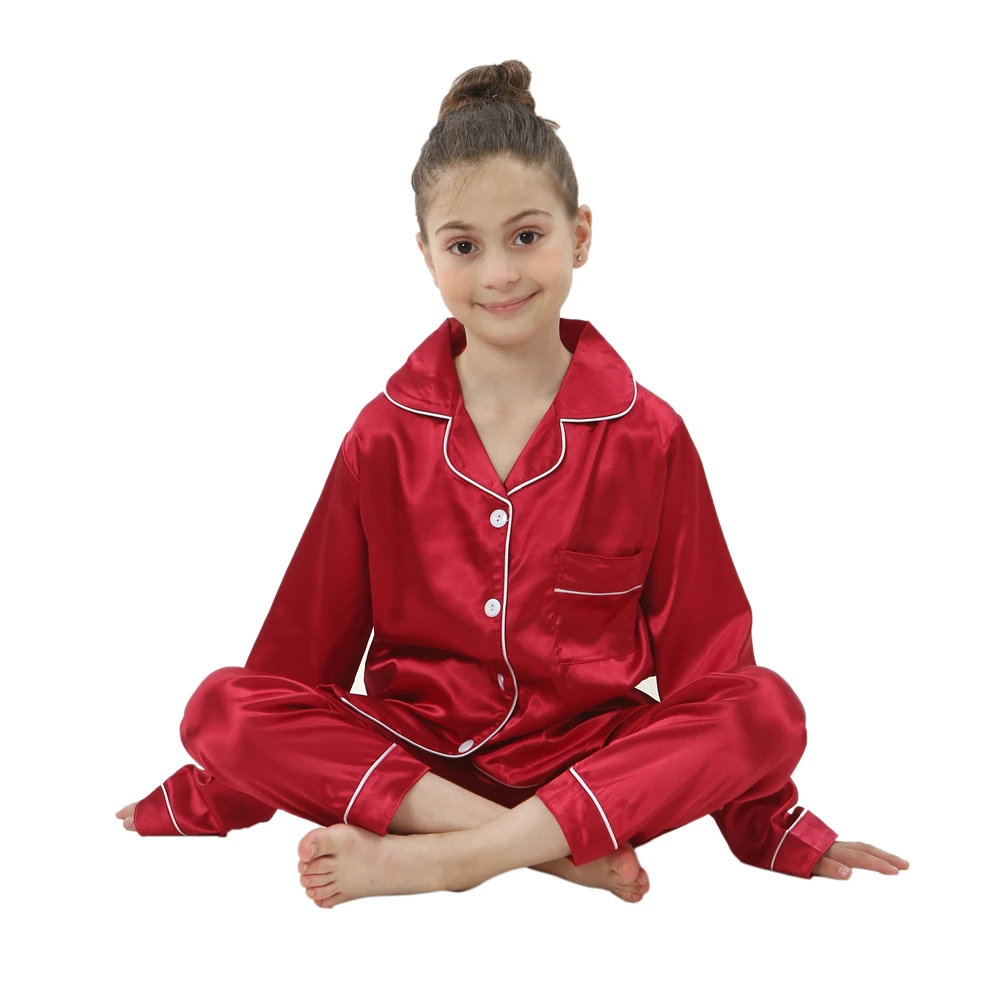 Pyjama Satin Fille 2 Pièces – Ensemble Boutonné Haut + Pantalon Soie Doux, Vêtement De Nuit Ado & Enfant 8-14 Ans
