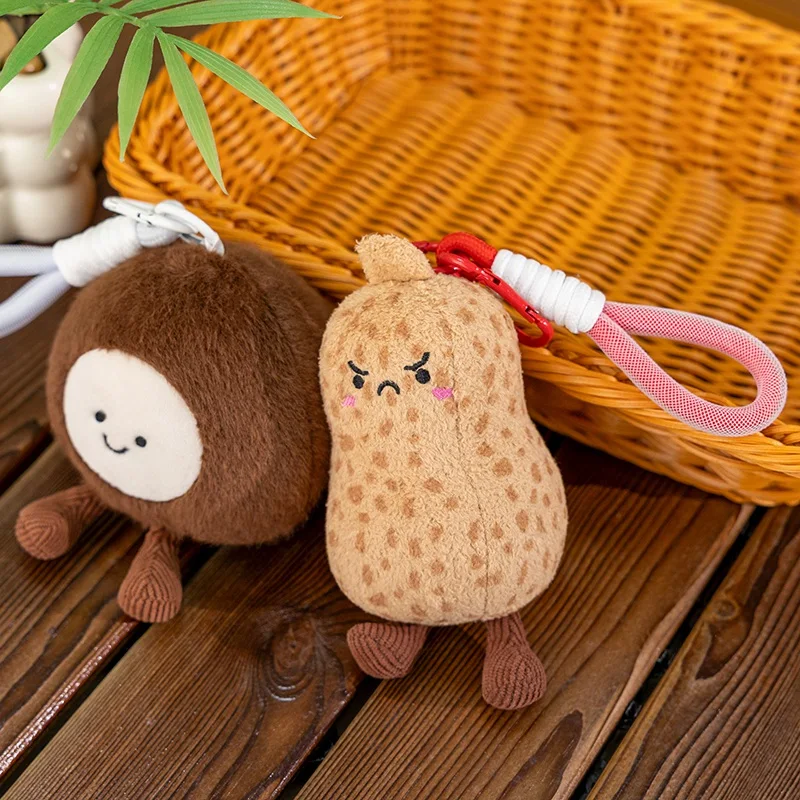 Wholesale Kawaii Stuffed Nut Plush Pendant Soft Keychain Melon Seed Pistachio Chestnut Macadamia Peanut Pea Smiling Face Plushie