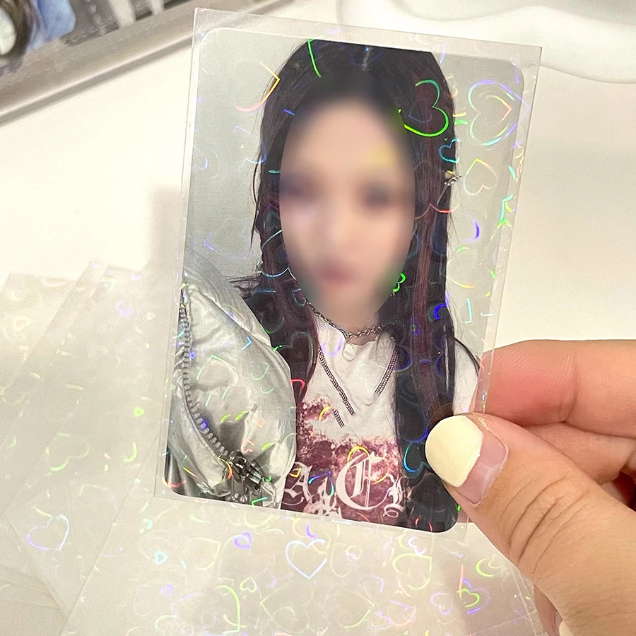 SKYSONIC 50pcs Kpop Card Sleeves 61x91mm Laser Heart Holder For Holo Postcards Top Load Films Photocard Game Cards Protector 4