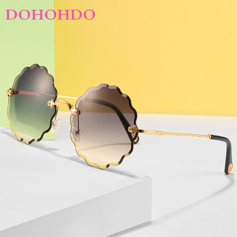 Übergroße Runde Sonnenbrille Für Frauen Männer Mode Luxus Marke Design Randlose Sonnenbrille Damen Im Freien Reise Shades UV400