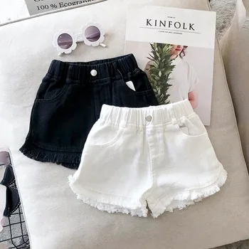 girls denim shorts 2026 summer 1 7y kids short jeans solid color fashion comfotable clothing with korean style pants