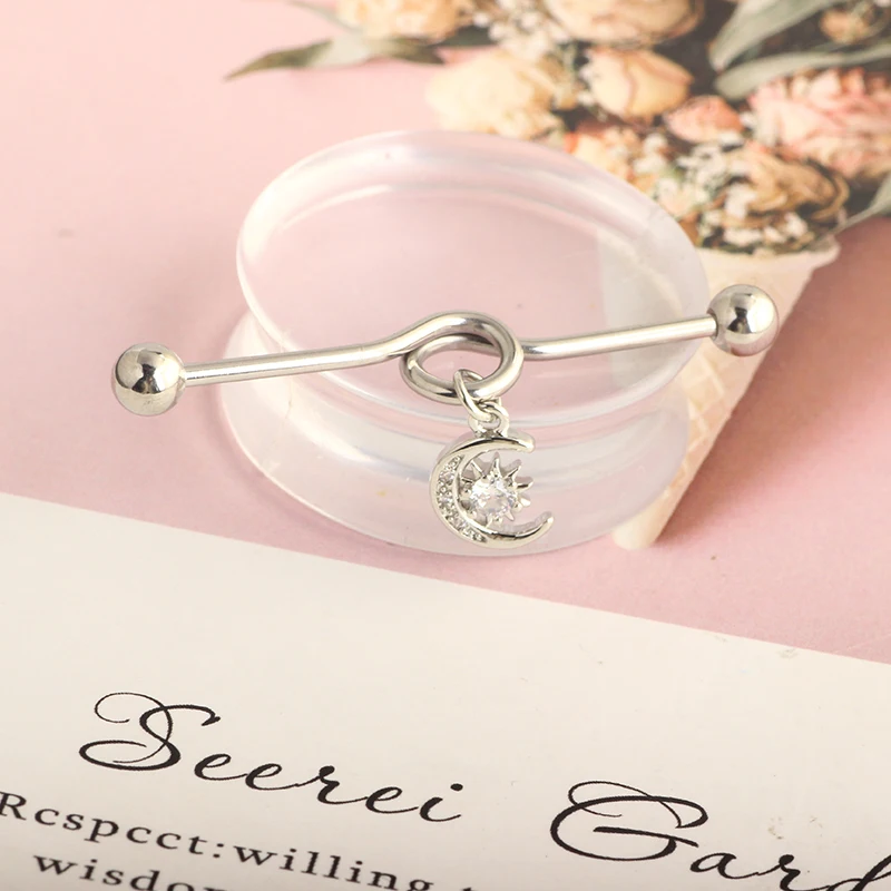 Dangle charm industrial piercing stainless steel 14g industrial earrings barbell set heart moon star cross industrial cartialge