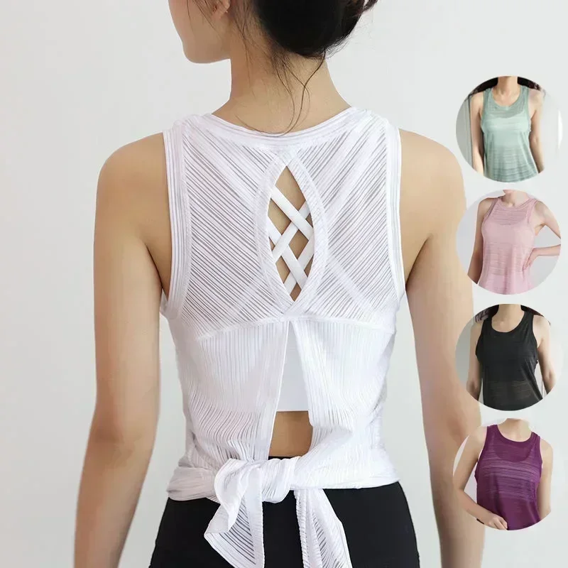 Sleeveless Backless Sports T-Shirt Women's Gym Tank Top Loose Sportswear Breathable Workout Tank Top Fitness Yoga Dance sports t shirt yoga top yoga shirt sports shirt sports tank