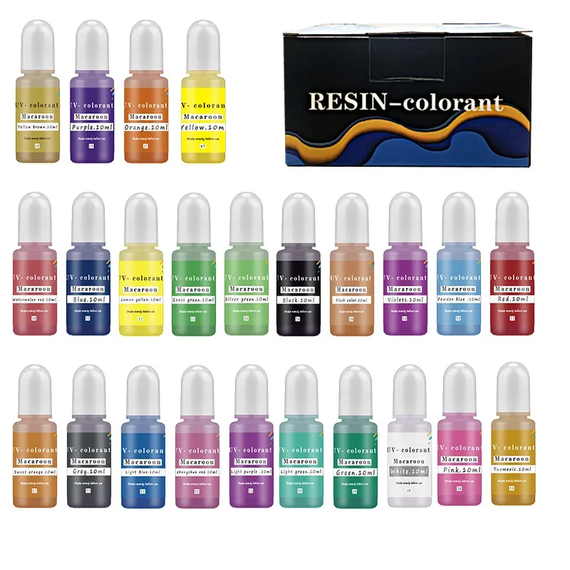 

24 Color/Set 10ml Resin Pigment Kit Art Ink Alcohol Liquid Colorant Dye Ink Diffusion DIY UV Epoxy Resin Mold Jewelry Making