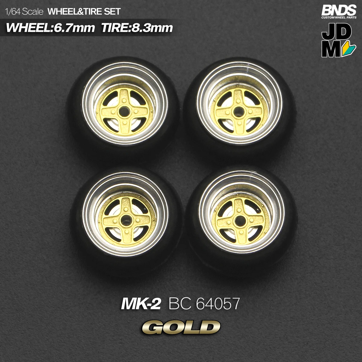 BNDS 1/64 Metallräder mit Gummireifen, Legierungsdesign, Felgen, Detail-up-Teile, JDM VIP-Stil für Modellfahrzeuge, 8,3 mm, 4-teiliges Set – Detail 22