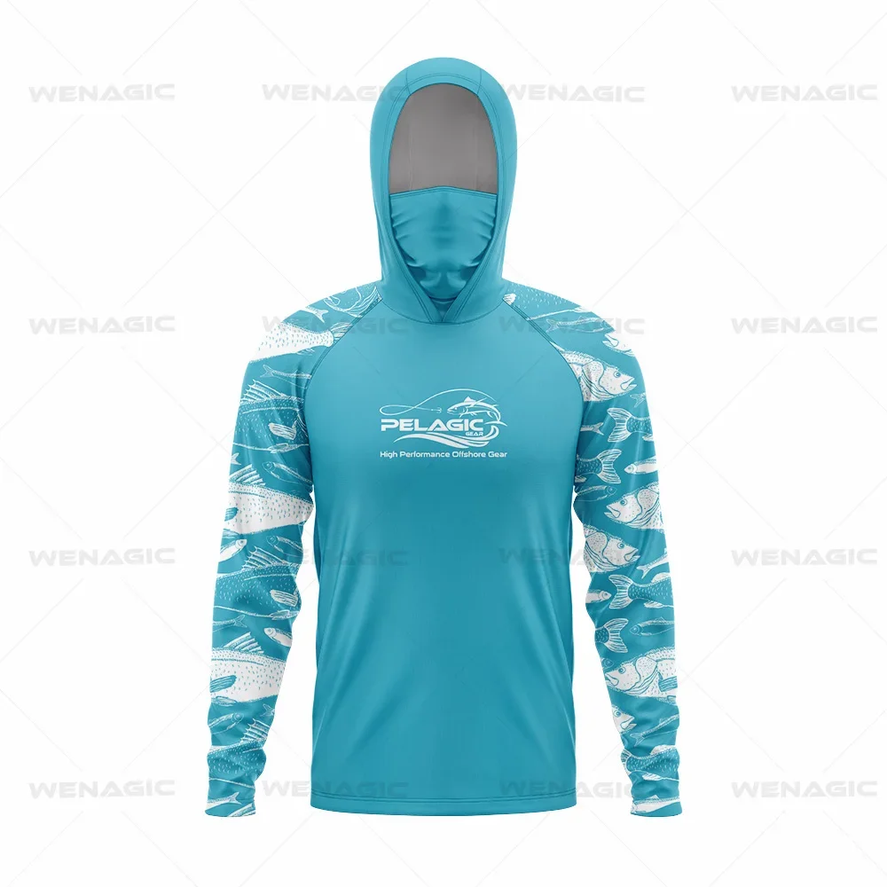 Fly Fishing Clothes Pelagic Gear Fishing Shirts Upf 50 Long Sleeve Hooded Face Cover Camisa Pesca Quick Dry UV Protection Fishing Face Mask Clothes