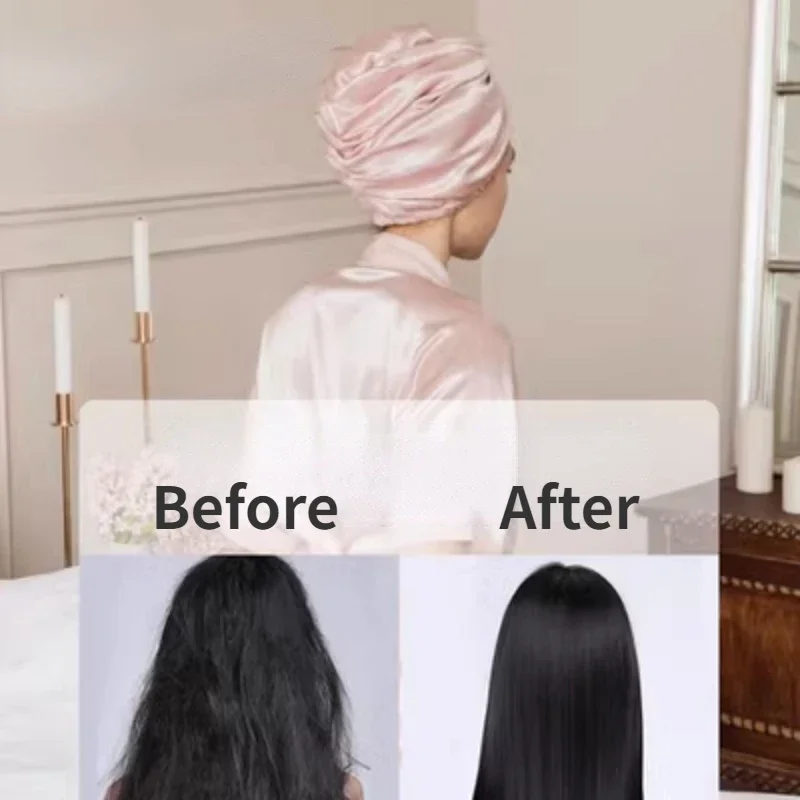 100 Mulberry Silk Hair Bonnet Cap For Women 19 Momme Natural Pure Silk Turban For Sleeping Hat Double Layer Silk Curly Head Wrap 2