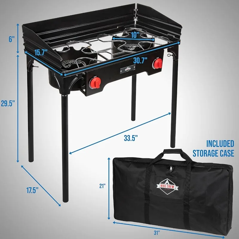 Cast Iron Double-Burner Outdoor Gas Stove 150,000 BTU Portable Propane Cooktop w/Blue Flame Control, Removable Legs,