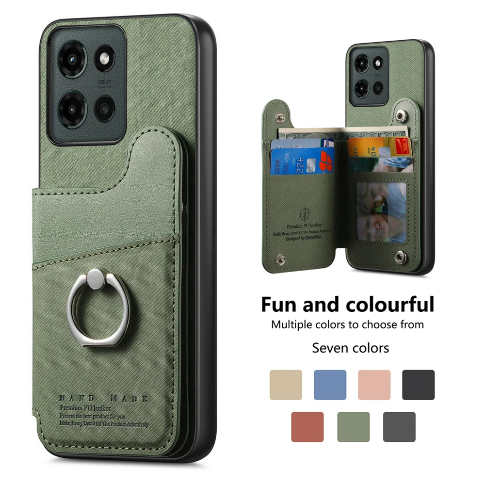 Elegant Double Button Magnetic Leather RFID Card Holder Wallet Back Case