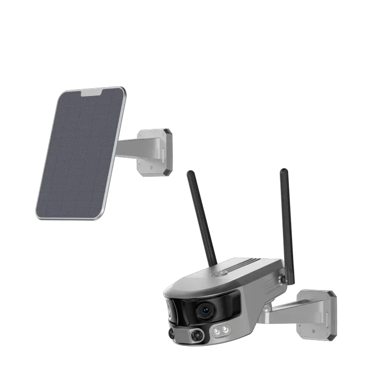 180도 인체 감지 4K IP 카메라 실외 듀얼 렌즈 와이파이 태양광 18000mAh 배터리 투광 조명 야간 투시 어안렌즈 카메라
