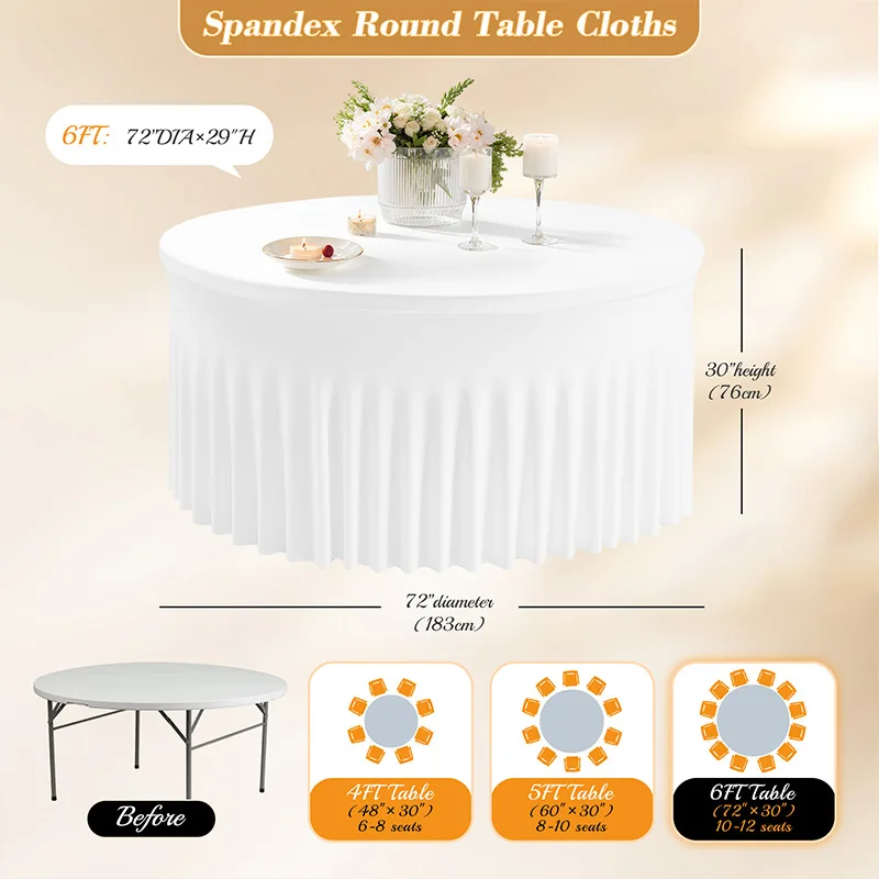 White Polyester Elastic Tablecloth Cover Wedding Banquet Round Spandex Table Skirt Conference Office Tablecloth Party Decoration