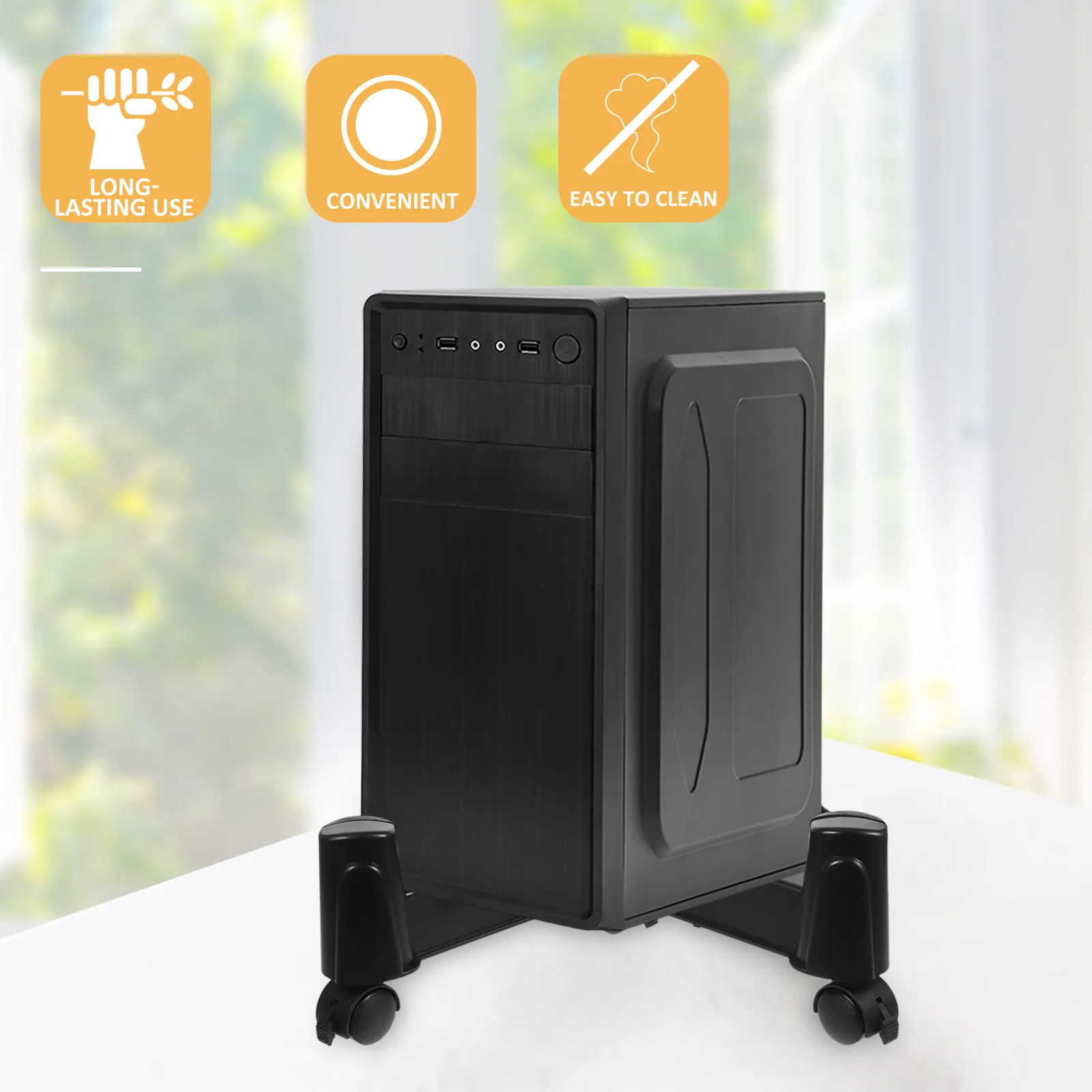 컴퓨터 타워 스탠드(바퀴 포함) 이동식 PC 홀더(데스크탑 CPU 보관 브래킷) 홈 오피스 데스크 정리함 플라스틱 호스트