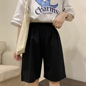 fashion casual regular loose Big size straight solid elasticity jogger shorts Korean pure cotton gray black women shorts female 2