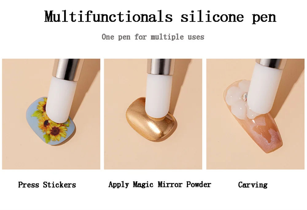 Description Picture 4 of itemDouble Head Nail Art Silicone Sculpture Pen 3D Carving Emboss Glitter Powder Manicure Shaping Silicone Brushes Nail Art Tool