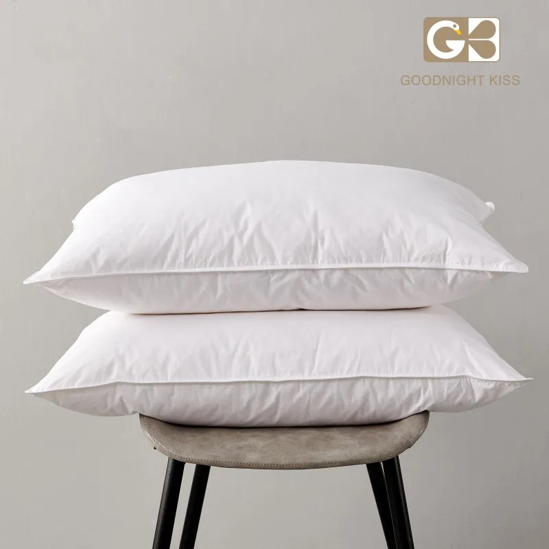 Goodnight Kiss 100% White Duck Goose Down Pillow Neck Protection 100% Cotton Cover Luxury Feather Bed Pillow Insert for Sleeping