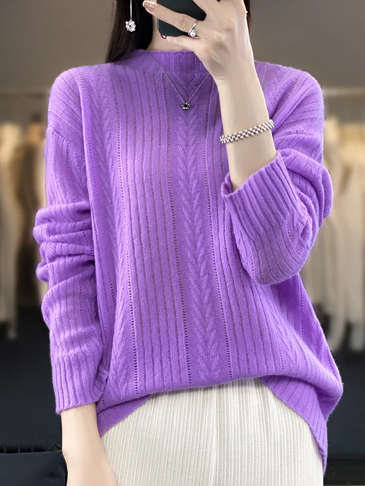 

100% Merino wool cashmere sweater women's round neck pullover casual knitted coat autumn and winter women's coat Korean fashion