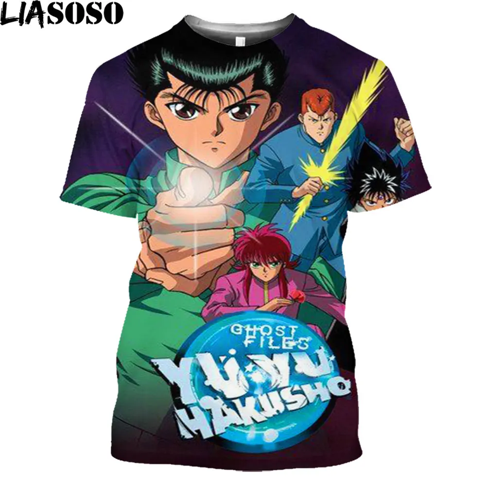 

LIASOSO Anime YuYu Hakusho 3D Print Men's T-shirt Short Slveed Casual Retro Harakuju Otaku Streetwear Tops Women Oversized Tee