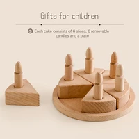 Baby Birthday Party Decorations Wooden Cartoon Cake Montessori Toys Photography Accessories For Newborns Wooden Toys Baby  Gift 4