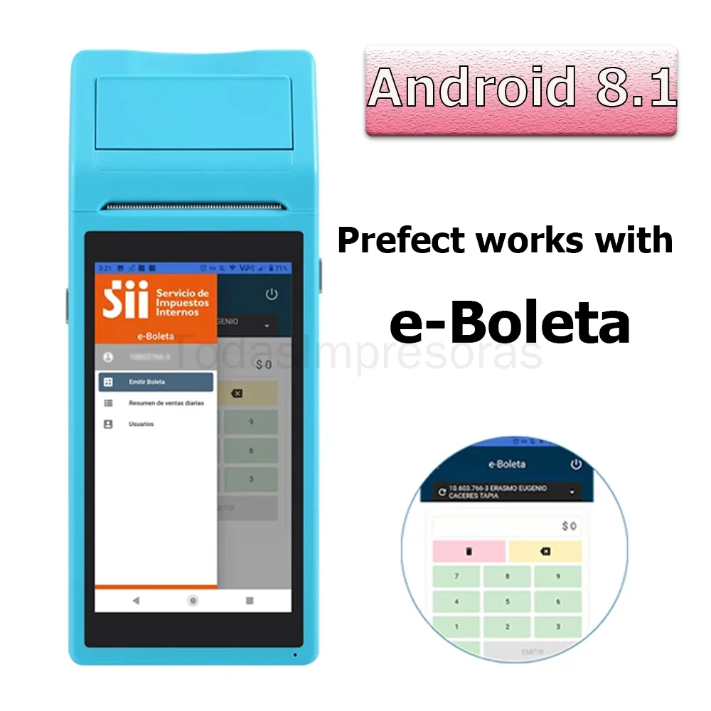 Q2I 안드로이드 8.1 PDA 핸드헬드 POS 열전사 프린터 PDA 터미널 5.5'' HD 터치 3G Wifi BT 무선 58mm NFC 바코드 1D 2D 스캐너