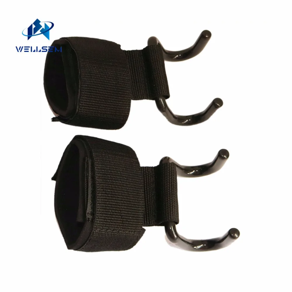 Wellsem Adjustable Strong Steel Hook Grips Straps Weight Lifting