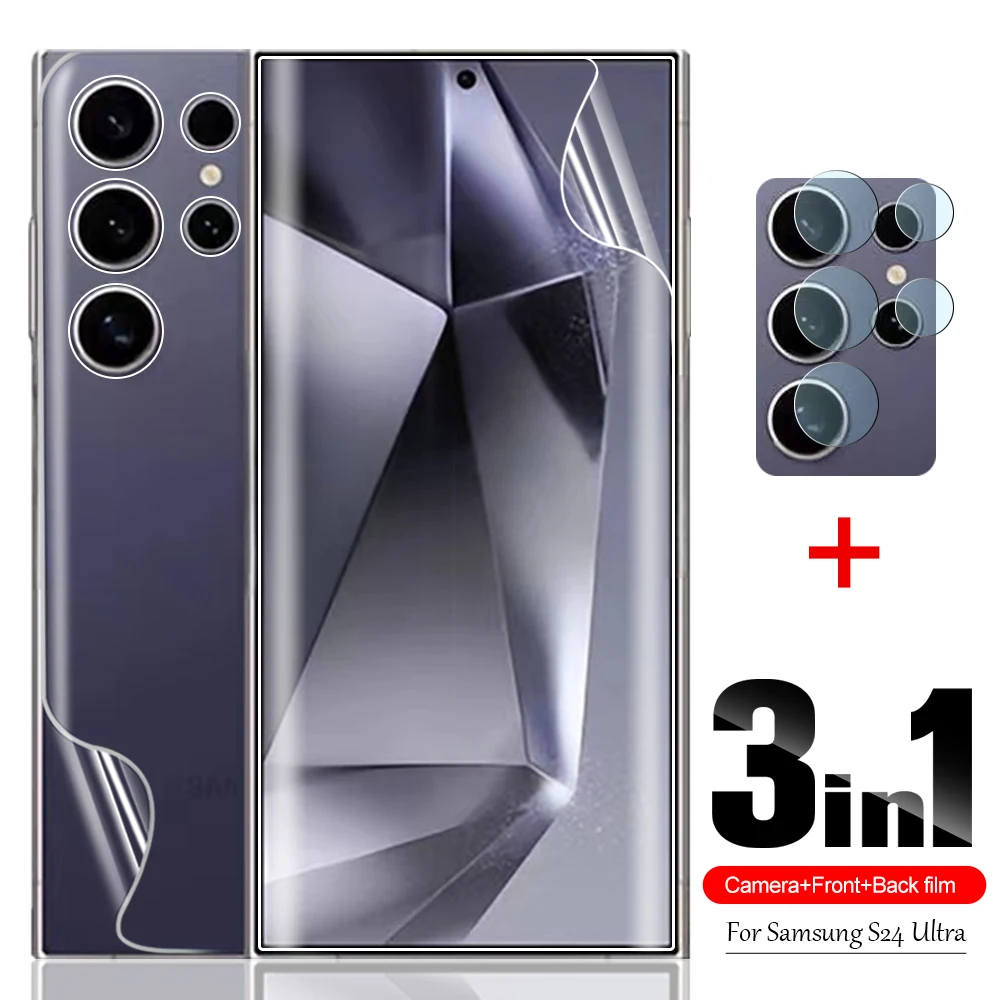 

Гидрогелевая пленка 3 в 1, не стекло для Samsung Galaxy S24 Ultra Plus S 24, защита переднего и заднего экрана и защитная пленка для объектива камеры
