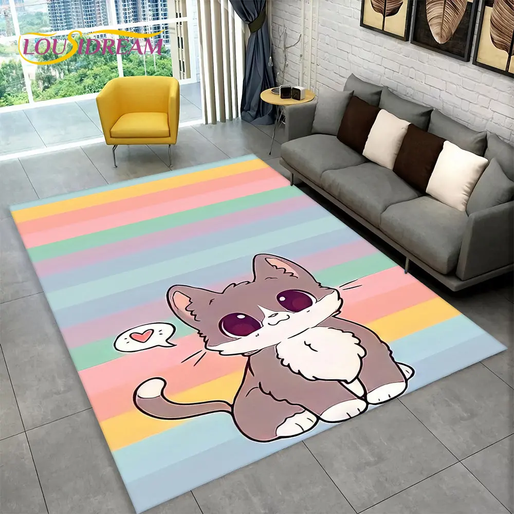 Cute Cat Cartoon Area Rug,Carpet Rug for Living Room Children\'s Bedroom Sofa Doormat Decor,Kids Play Crawling Non-slip Floor Mat