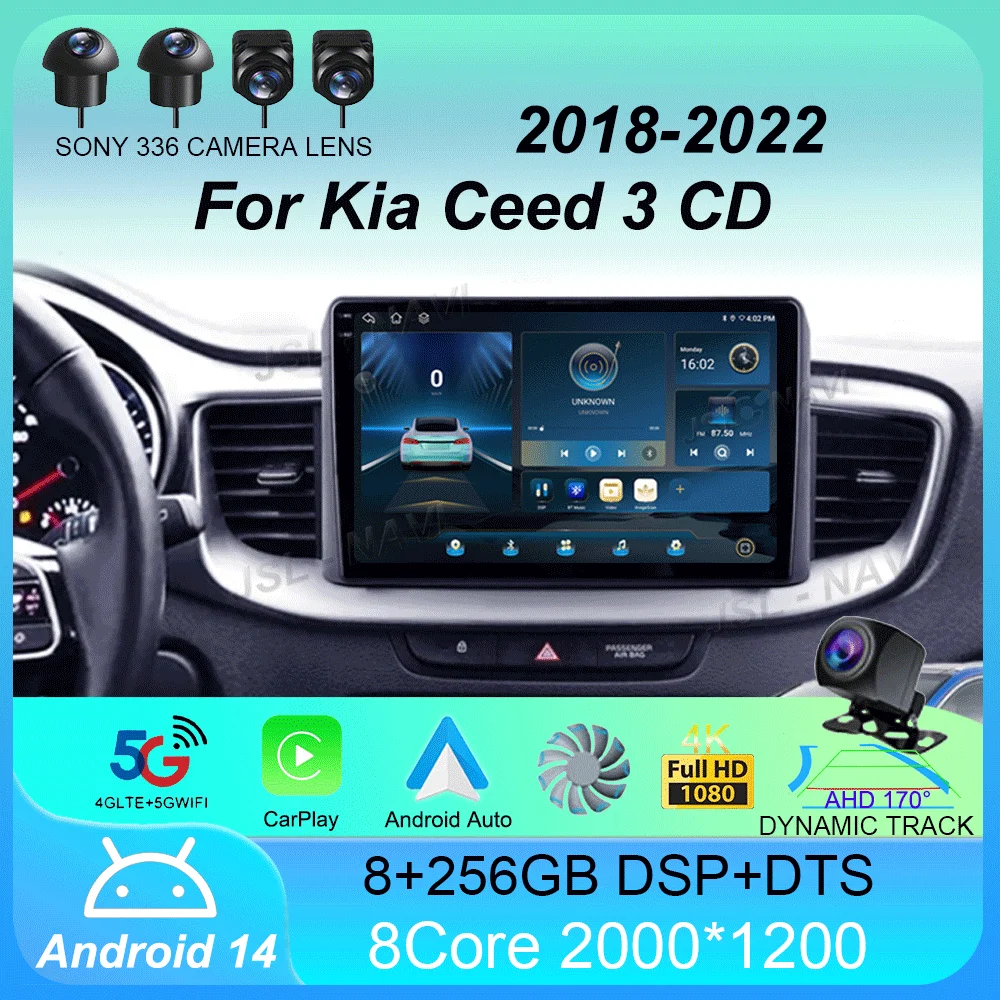 Car Radio Android 14 WIFI + 4G Carplay Auto Car Radio Kia Ceed 3 CD-Multimedia Video Player Navigation Stereo DSP GP