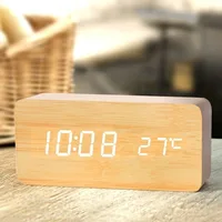 Wooden Digital Alarm Clock LED Alarm Clock With Temperature Desk Decorating Bedroom Decoration Table Decorations Electronics 2
