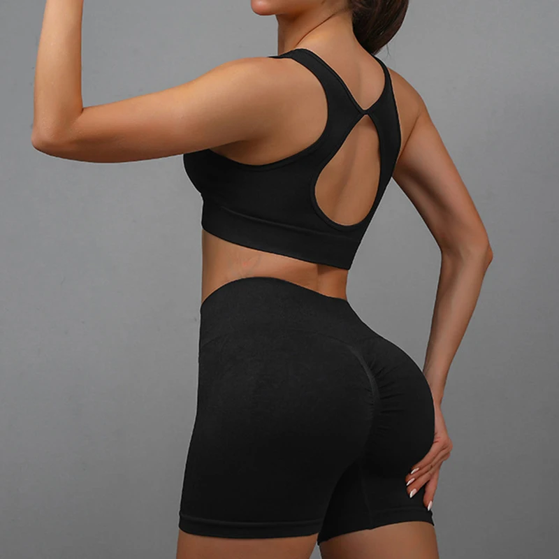 2 Pcs Yoga Set Women Hollow Back Sports Bra+Hip Lifting Sports Shorts Workout Set Seamless Fitness Gym Set Sportswear Tracksuit 4