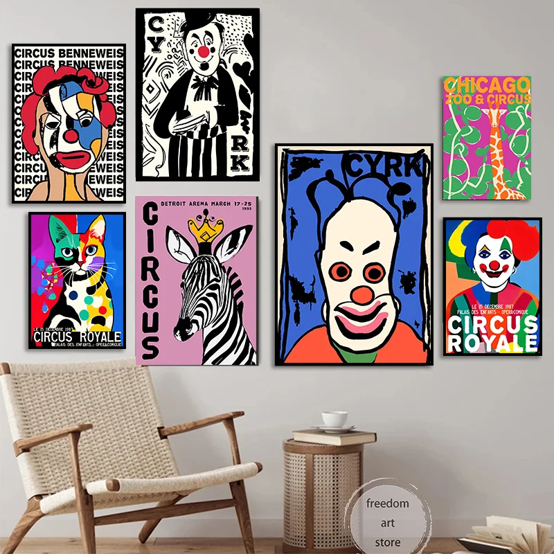 Vintage Detroit Circus Polish Cyrk 1993 Circus Benneweis Clown Art Poster Canvas Painting Wall Print Picture For Room Home Decor