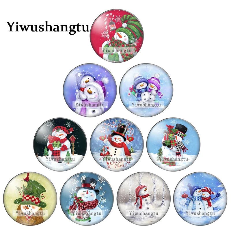 

Lovely cartoon snowman christmas art patterns 12mm/18mm/20mm/25mm Round photo glass cabochon demo flat back Making findings