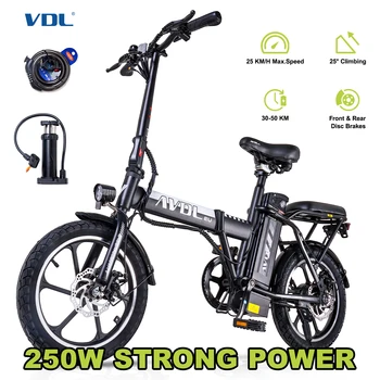 Elektrisches Faltrad 16 Zoll, ausgestattet mit einem 36-V-11,4-Ah-Akku und einem 250-W-Motor. Erreichen Sie die Geschwindigkeit von 25 km/h und verfügt über 35–50 km. 1