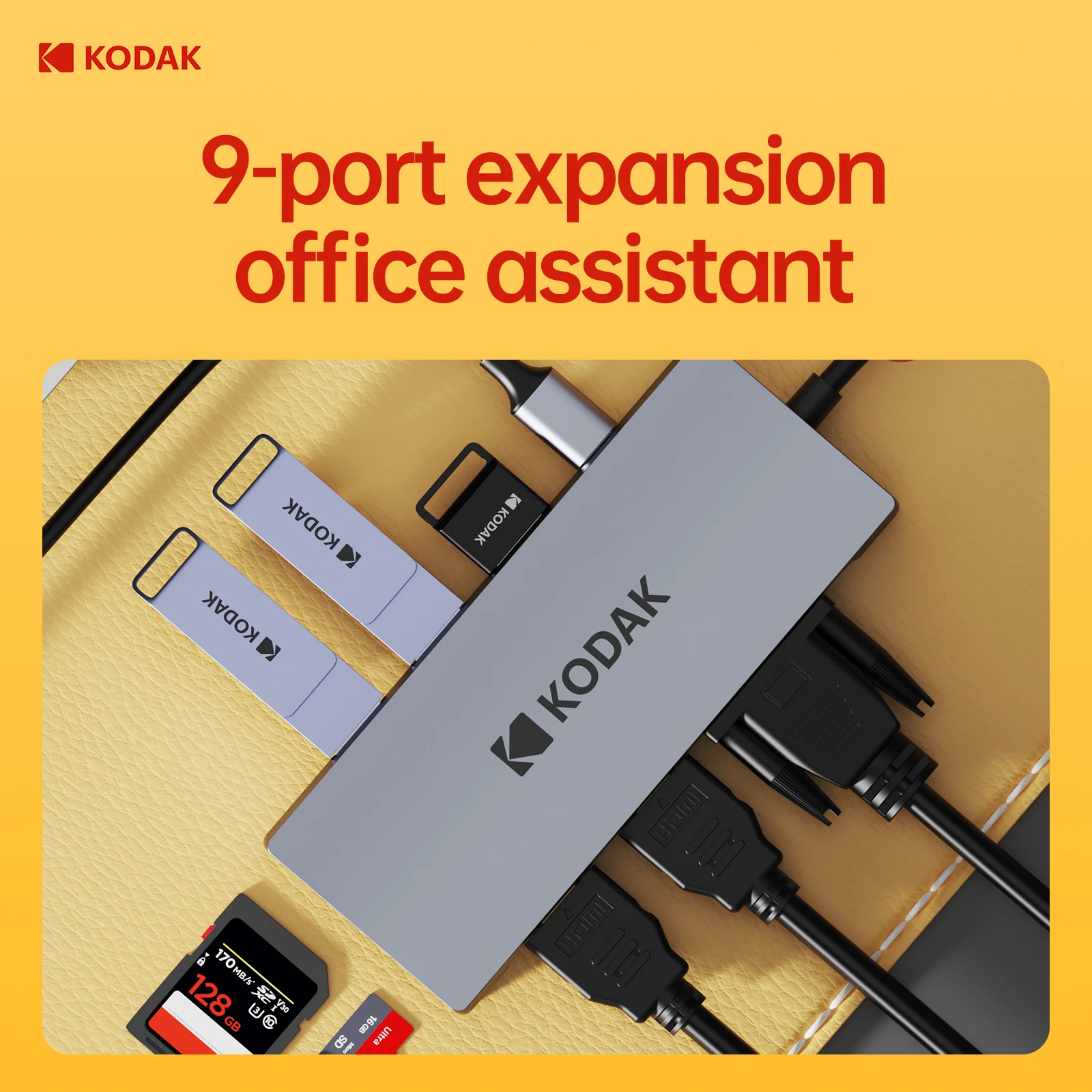 KODAK 9 In 1 USB C HUB 4K 30Hz to HDMI PD Multi Splitter Type-C Adapter For Macbook USB 3.0 HUB SD Card Reader Multi Converter
