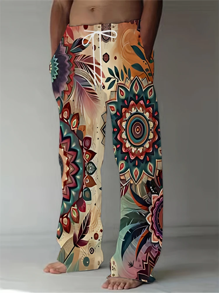 2025 جديد الربيع والصيف الرجال سراويل تقليدية الموضة فضفاضة تناسب الرباط تصميم بناطيل الشواطئ الرجال السراويل الرياضية كبيرة الحجم