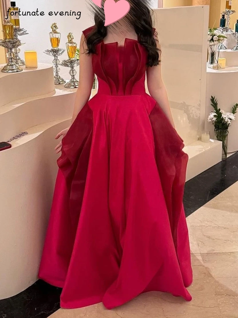 

Fortunate Evening Elegant Vintage Sweet Red Ruffle Square Collar A-Line Formal Occasion Prom Dress Evening Party Gowns