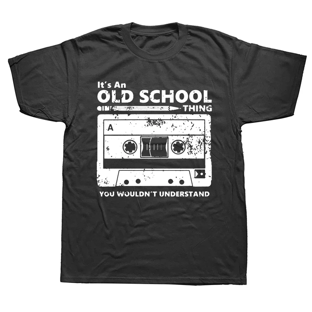 Lustige Kassette Klebeband Kopfhörer Old School DJ T Shirts Grafik Baumwolle Streetwear Kurzarm Geburtstag Geschenke Sommer Stil T-shirt