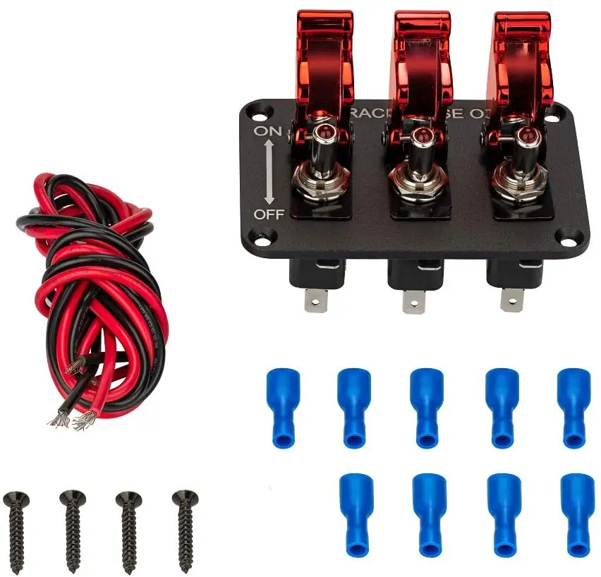 DC12V20AToggleSwitchPanelCarbonFiberRedBlueRacingCarSwitch