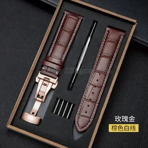 Premium Leather Watch Strap with Butterfly Clasp - Gift Box Included