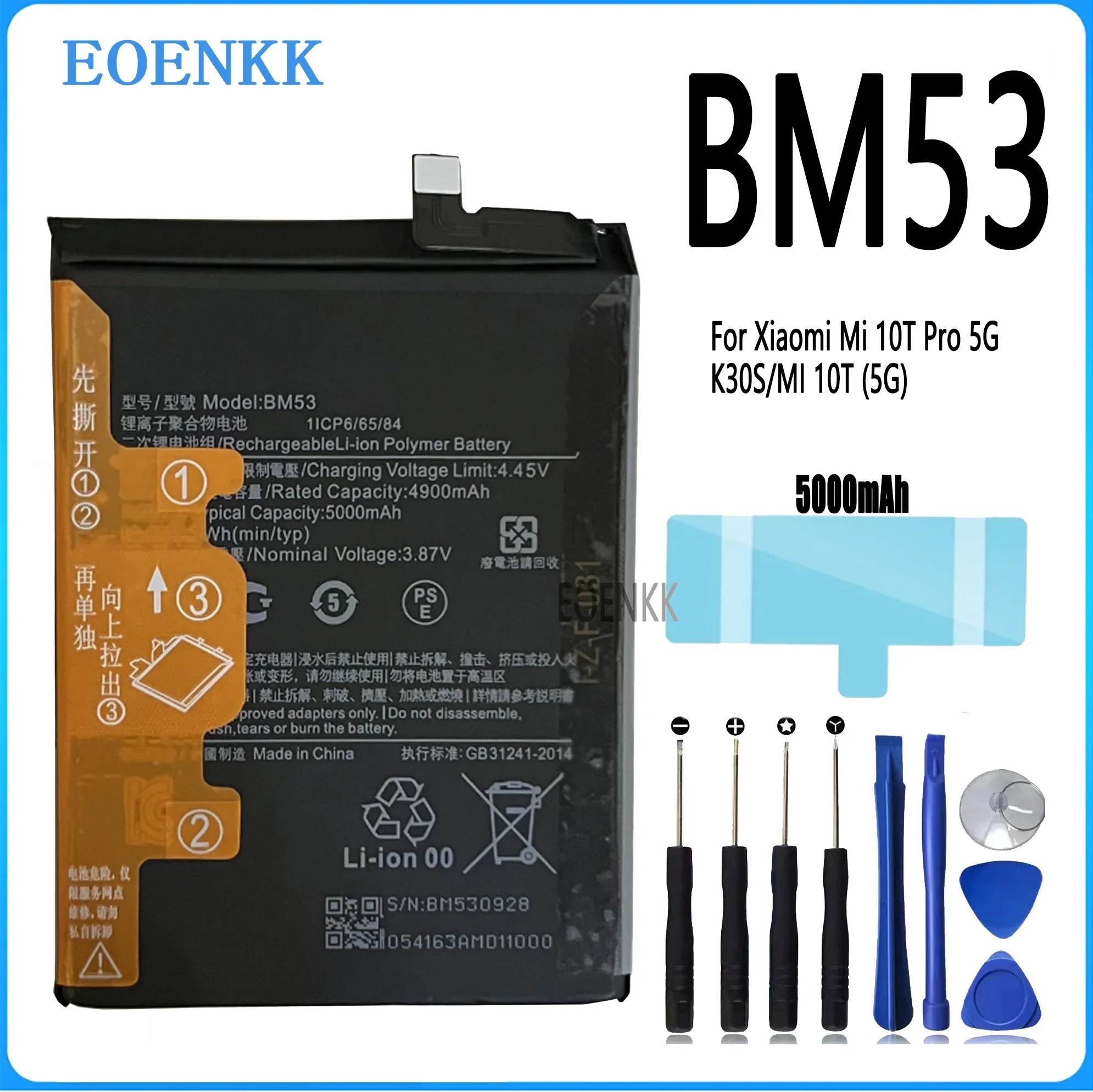 

100% Original Battery BM53 For Xiaomi 10T / 10T Pro Mi10T 10TPro 5000mAh Replacement Phone Battery + Tools