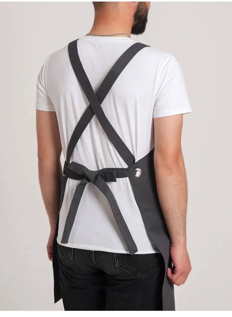 Schwarze Unisex-Schürze mit verstellbarem Hals und anpassbarer Markenlogo-Stickerei-Tasche für Männer und Frauen, Kellner, Kochen, Restaurant, Arbeitskleidung – Detail 26